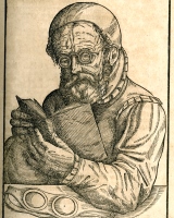 Illustration of a man reading from Georg Bartisch's 1583 publication.