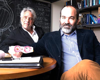 Bionode co-founders Pedro Irazoqui, PhD, and Murray I. Firestone, PhD, with a pair of prototype Bionode glasses.