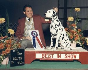 Winning Best in Show in 1990 with CH Korcula Midnight Star Bret D.