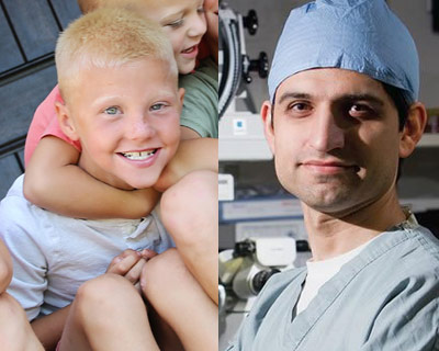 Colton Thompson, pictured in an edited image with Shahzad I Mian, MD, the ophthalmologist who performed a cornea transplant to save Colton's vision after a fishhook injury