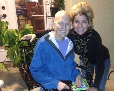 Nick and his mother, Jennifer Myers, during Nick's treatment.