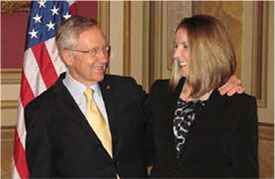 Lindsay Rhodes, MD, greets her former employer U.S. Sen. Harry Reid, D-Nev., during Congressional Advocacy Day. Dr. Rhodes worked in Sen. Reid’s office prior to attending medical school.