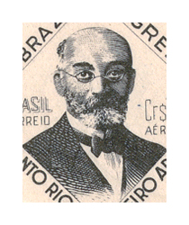 A zoomed-in drawing of a man's face on a postage stamp. He is an older man who is bald, but wears a beard and wire-framed eyeglasses. He is wearing a dark suit with a black bowtie. There is a diamond-shaped border of text around him, but it is cropped too tightly to make out then words.