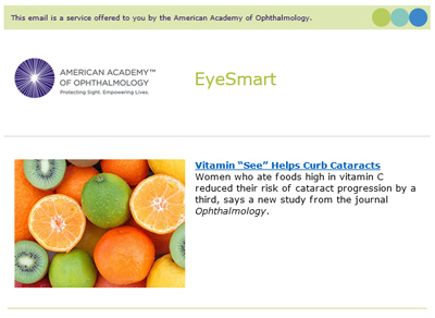 Screenshot of an issue of the EyeSmart newsletter.