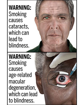 Two of the 13 draft cigarette warning labels proposed by the U.S. FDA are seen in a composite image.